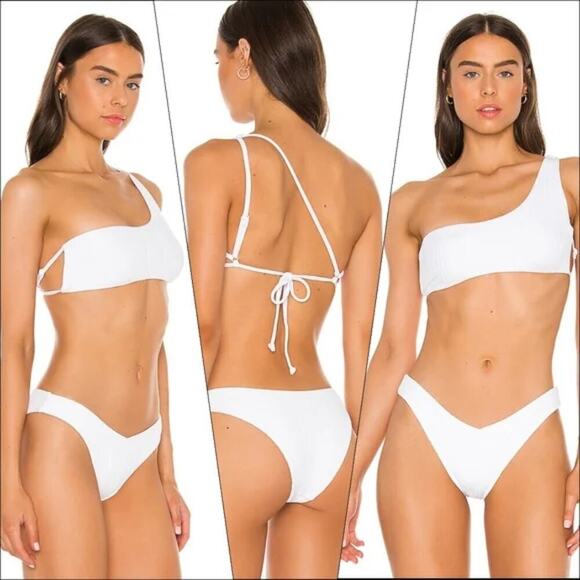 Onia Demi One-Shoulder Bikini Top White Ribbed Strappy Beach Coastal Estimated S - Picture 1 of 11